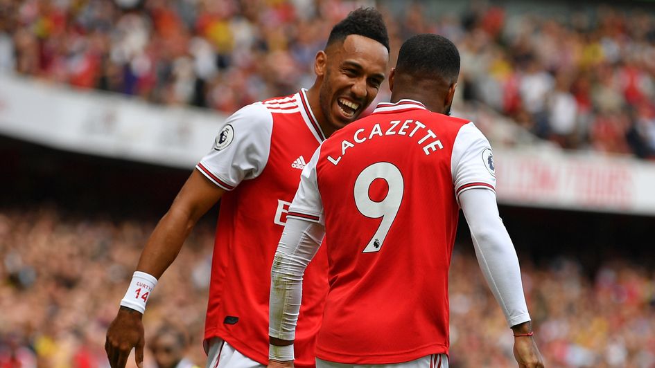 Pierre-Emerick Aubameyang and Alexandre Lacazette: Arsenal duo celebrate during the win over Burnley