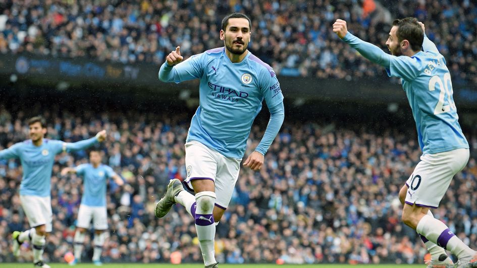Ilkay Gundogan celebrates his goal during Manchester City's victory over Aston Villa