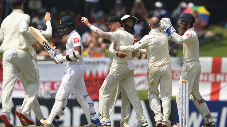 Ben Stokes and England celebrate a wicket in Sri Lanka