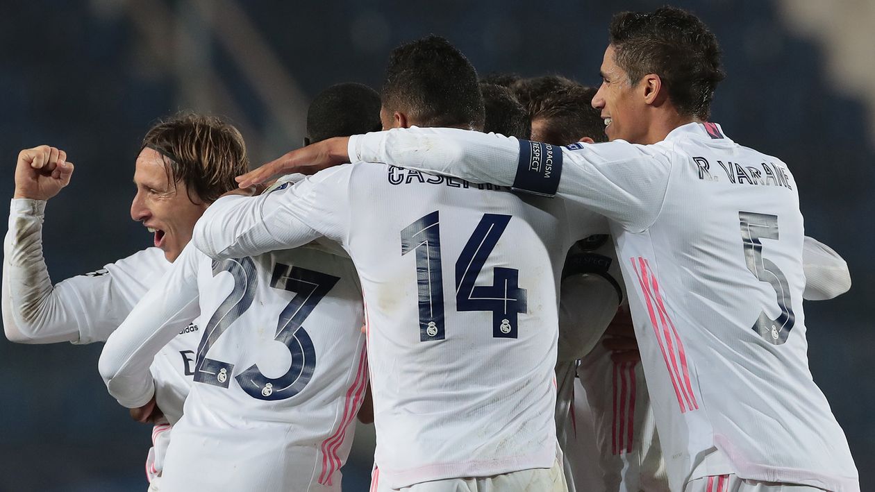 Real Madrid celebrate during victory over Atalanta