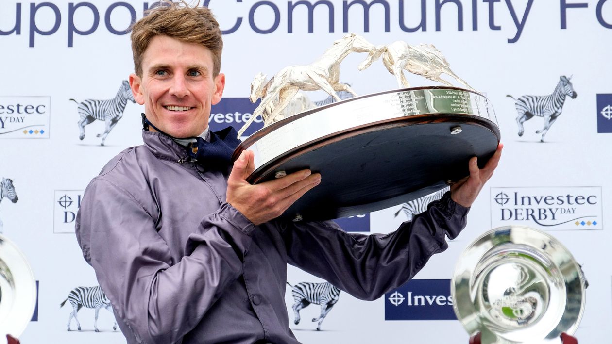 Emmet McNamara celebrates with the Derby trophy