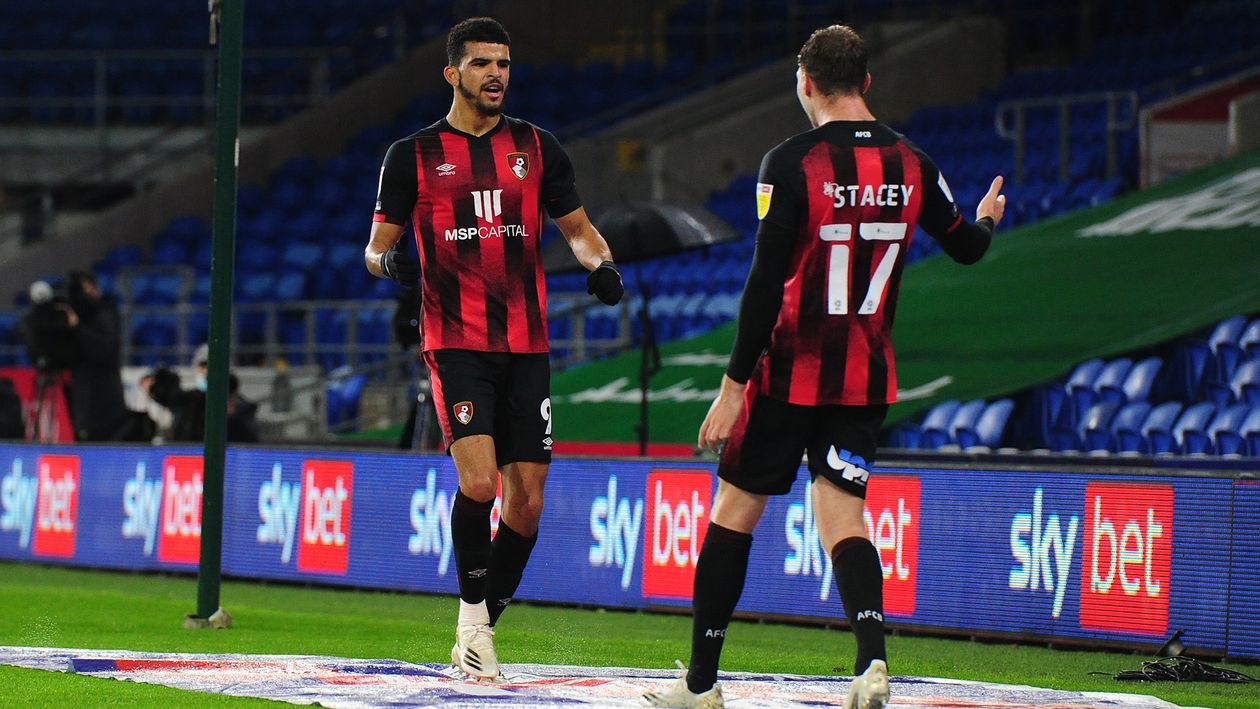 Dominic Solanke celebrates his goal