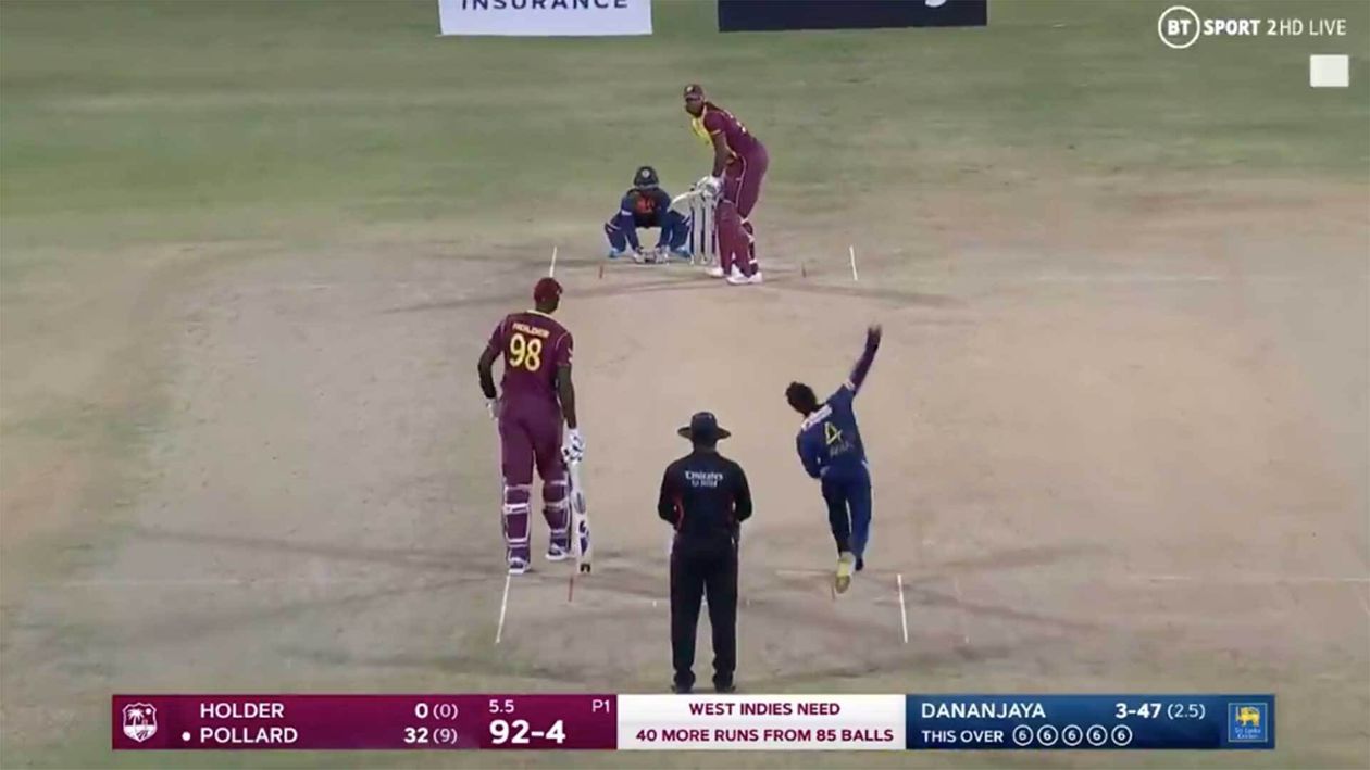 Kieron Pollard readies himself ahead of another six (Pic: BT Sport)