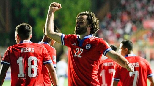 Ben Brereton Diaz celebrates scoring for Chile against Argentina