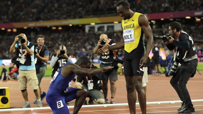 Justin Gatlin may have won gold but bends the knee to Usain Bolt