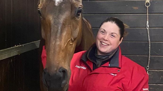 Groom Hannah Haywood pictured with Gold Cup contender Protektorat