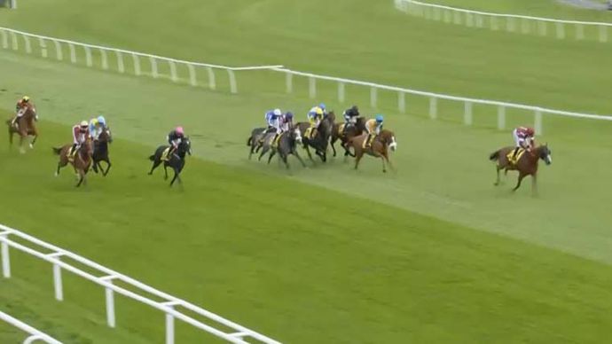 Montassib (far left) is quickly left with loads to do at Newbury