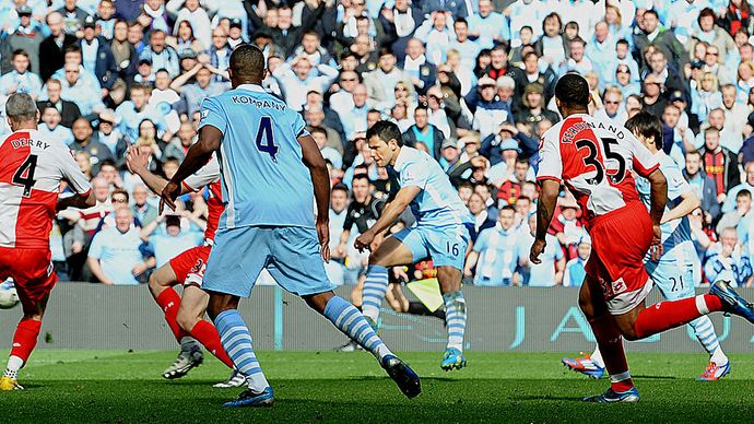 Sergio Aguero scores the goal that made Manchester City champions of England