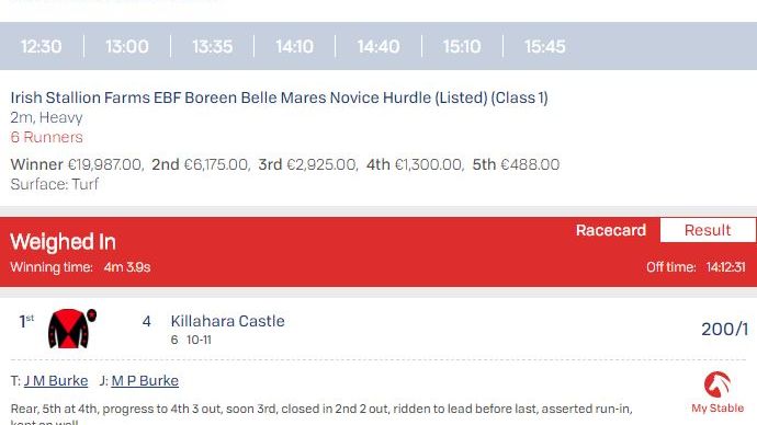 Killahara Castle - 200/1 winner