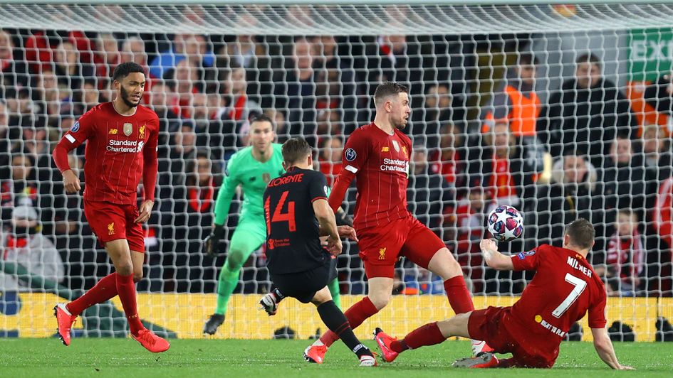 Marcos Llorente scores his second goal against Liverpool
