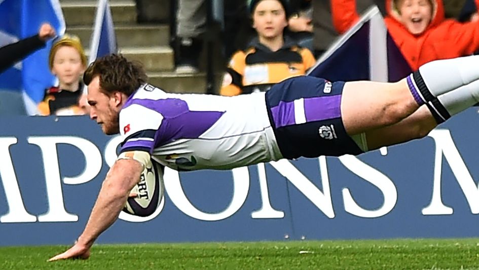 Stuart Hogg scores a try for Scotland