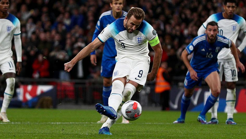 Harry Kane scoring from the spot for England