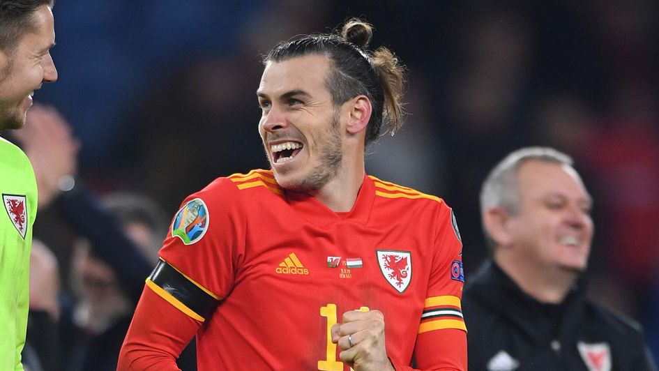 Gareth Bale celebrates Wales qualifying for Euro 2020