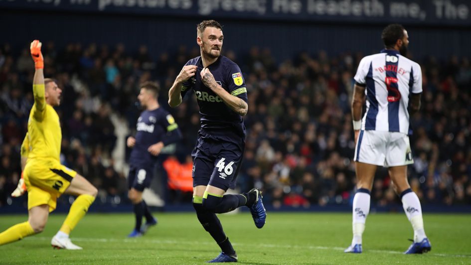 Derby's Scott Malone celebrates at West Brom