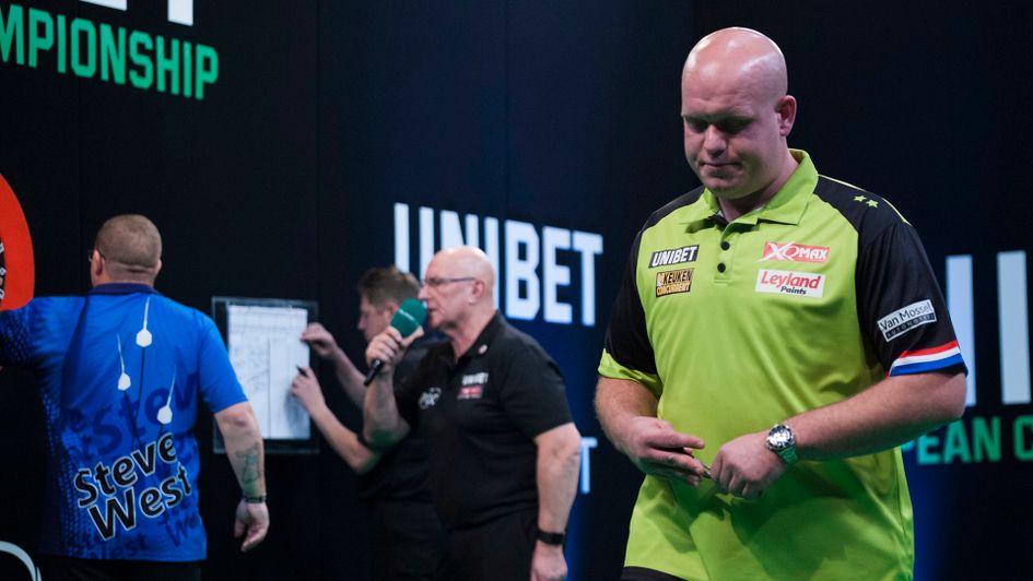 Michael van Gerwen crashed out of the European Championship (Picture: Kelly Deckers/PDC)