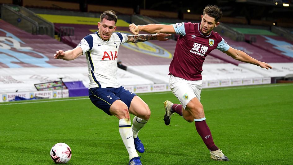 Pierre-Emile Hojbjerg and James Tarkowski battle for the ball