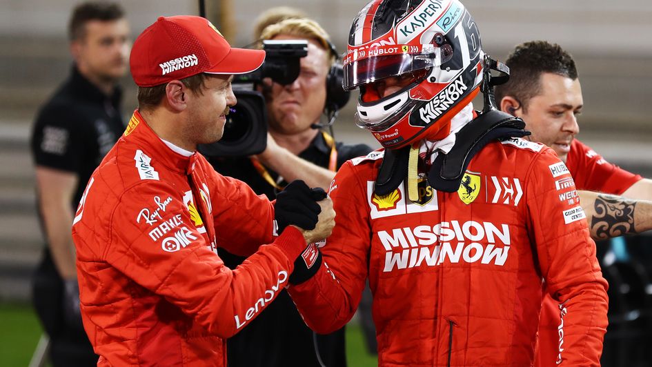 Sebastian Vettel congratulates Charles Leclerc