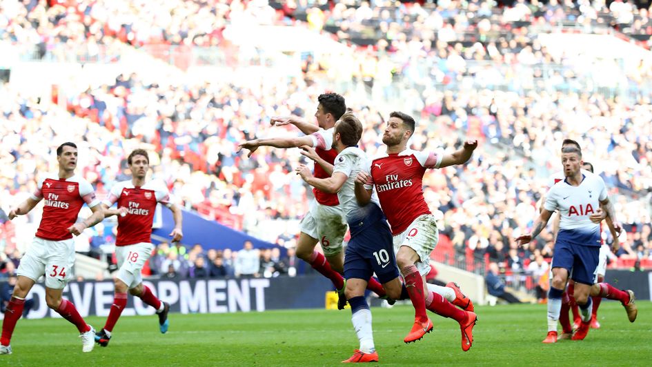 Harry Kane is fouled by Shkodran Mustafi