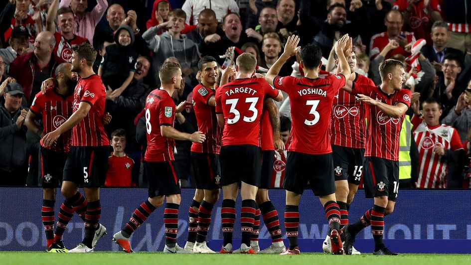 Southampton celebrate Charlie Austin's late winner at Brighton