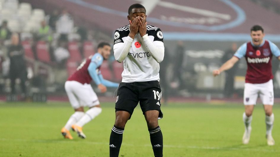 Fulham's Ademola Lookman after missing with a Panenka penalty against West Ham