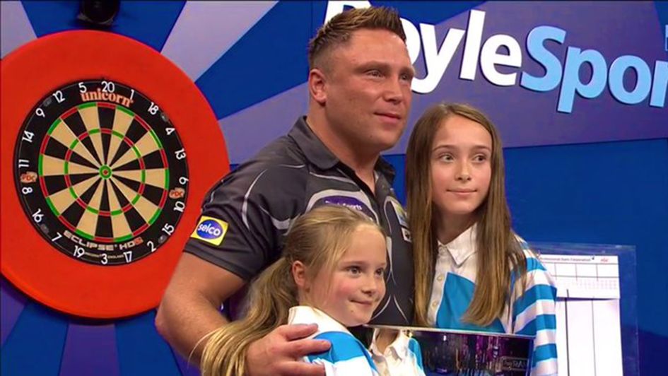 Gerwyn Price celebrates with his family