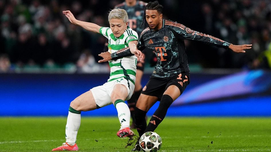Celtic's Daizen Maeda (left) and Bayern Munich's Michael Olise battle for the ball