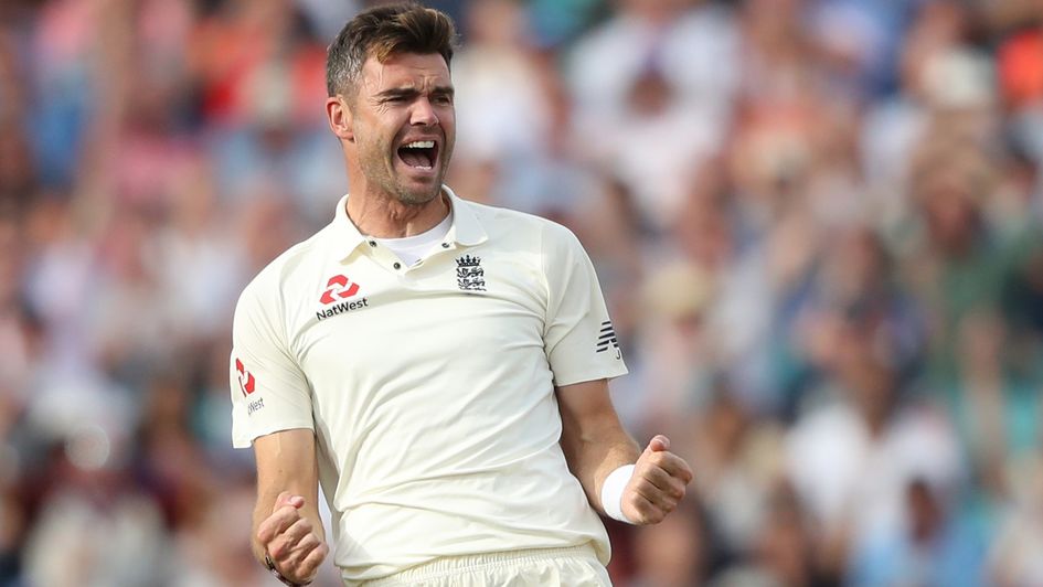 James Anderson celebrates his record-breaking wicket
