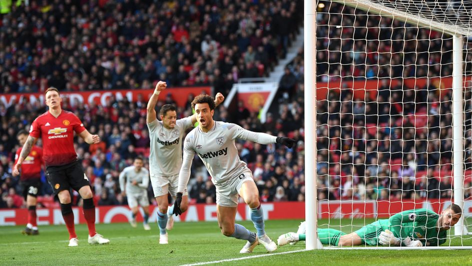Felipe Anderson: The Brazilian celebrates after scoring at Old Trafford