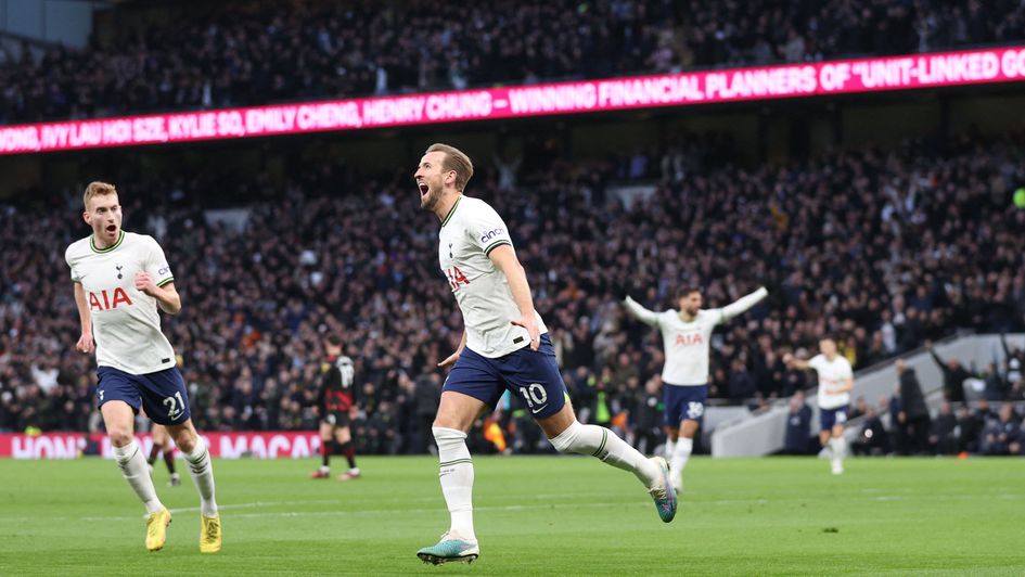 Harry Kane: The forward celebrates his record-breaking goal for Tottenham against Man City