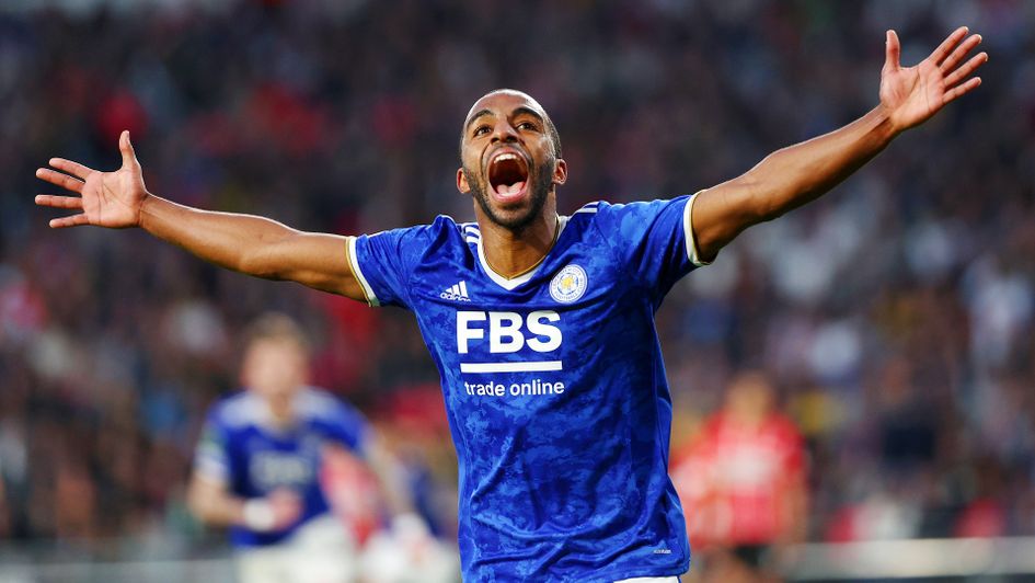 Leicester's Ricardo Pereira celebrates his winner against PSV
