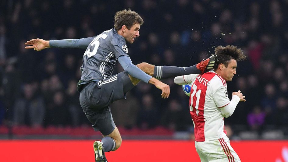 Thomas Muller was sent off for this high kick on Nicolas Tagliafico