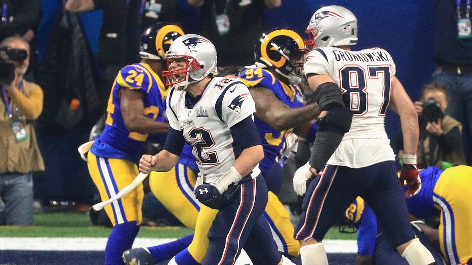 Tom Brady celebrates a touchdown for New England Patriots in the Super Bowl