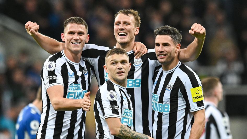 Sven Botman, Dan Burn, Kieran Trippier and Fabian Schar of Newcastle celebrate