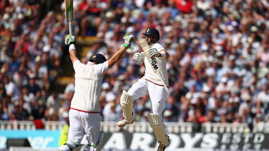 Celebrations for Ian Bell and Joe Root at Edgbaston