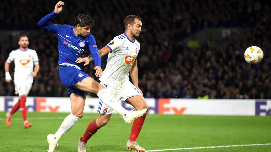 Alvaro Morata scores against Vidi in the Europa League