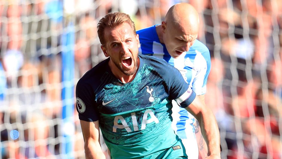 Harry Kane celebrates putting Spurs ahead at Huddersfield Town