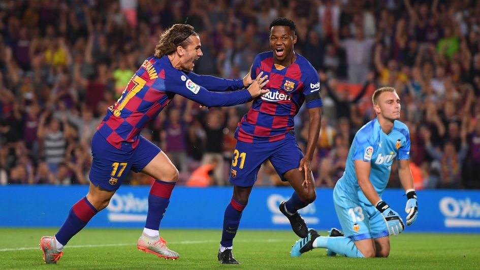 Ansu Fati celebrates a goal against Valencia