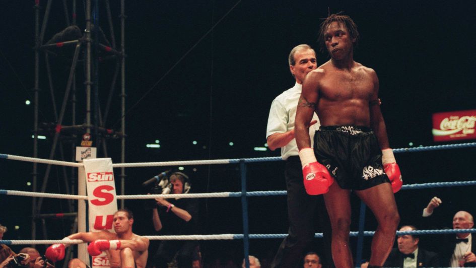 Nigel Benn during his win over Danny Ray Perez in 1995