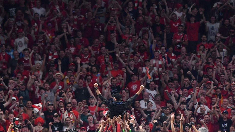 Liverpool celebrate their Champions League win with Jurgen Klopp