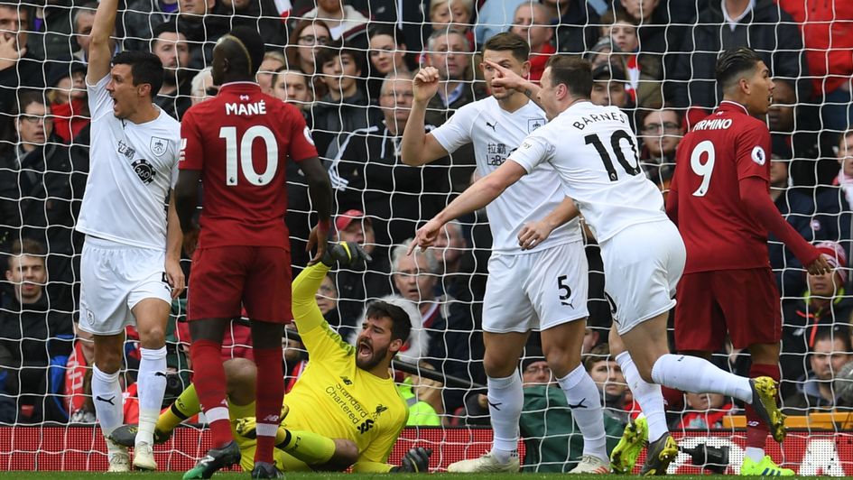 Burnley celebrate Ashley Westwood's goal at Liverpool