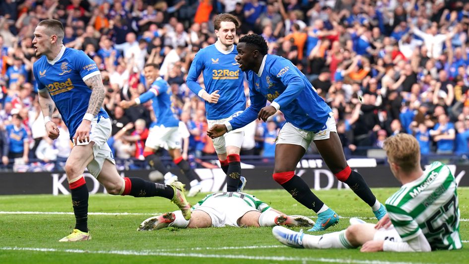 Rangers' Fashion Sakala (centre) celebrates the winning goal
