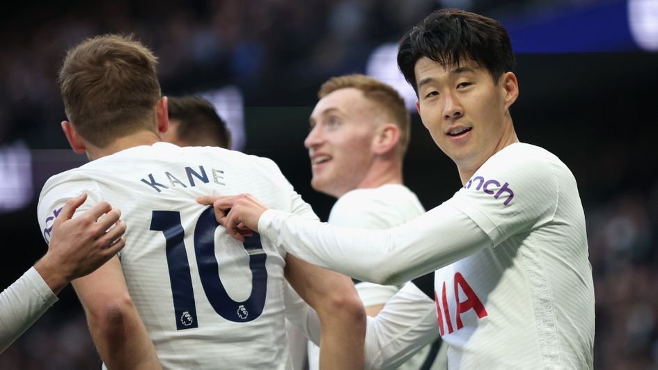 Heung-min Son celebrates with Harry Kane