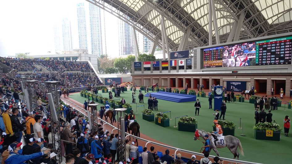 A general view of the parade ring at Sha Tin