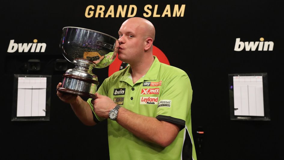Michael van Gerwen celebrates his Grand Slam of Darts victory (Picture: Lawrence Lustig/PDC)