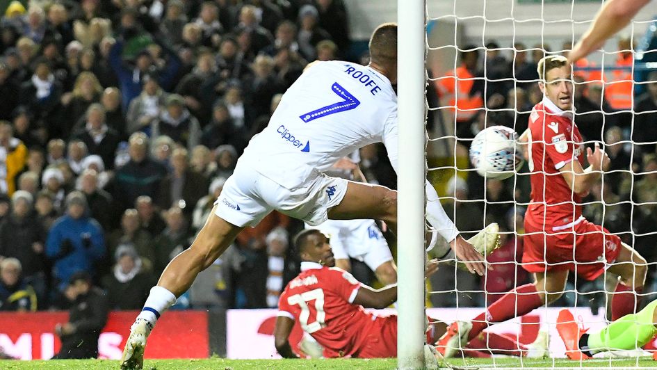 Kemar Roofe scores his controversial equaliser for Leeds against Nottingham Forest
