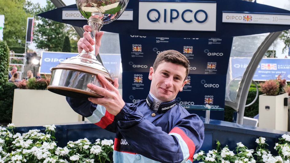 Oisin Murphy with his third jockeys' title trophy