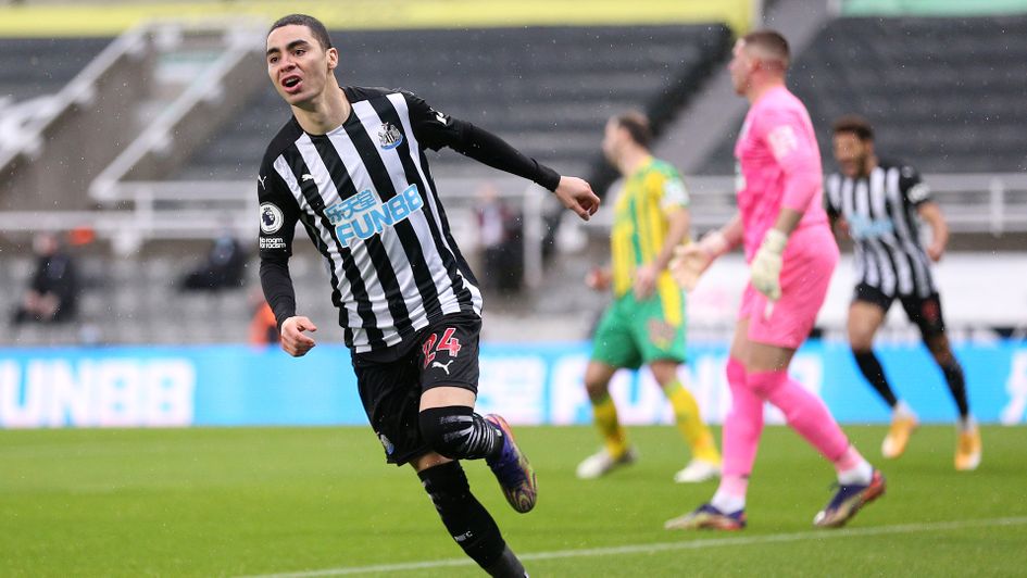 Miguel Almiron celebrates scoring against West Brom after just 20 seconds