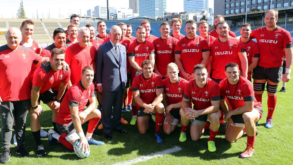 Prince Charles with the Wales Rugby World Cup squad in Japan