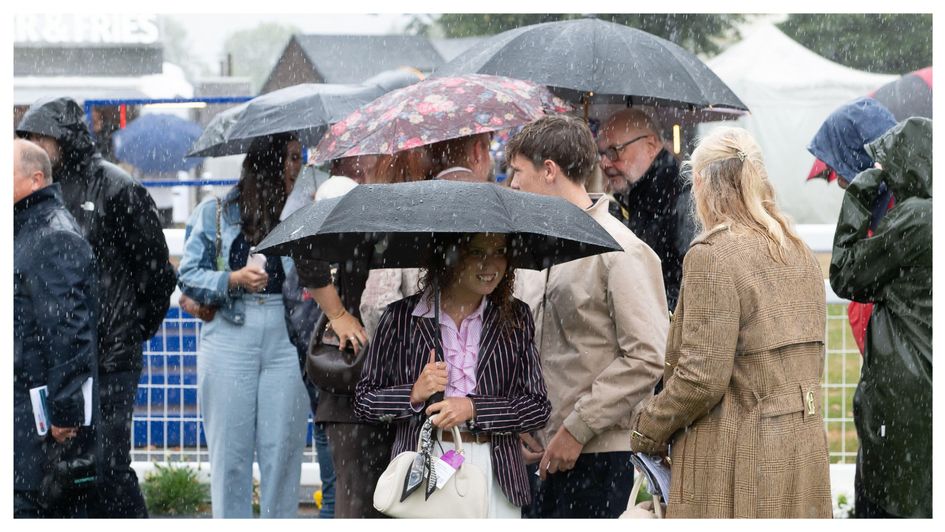 Racegoers in the rain