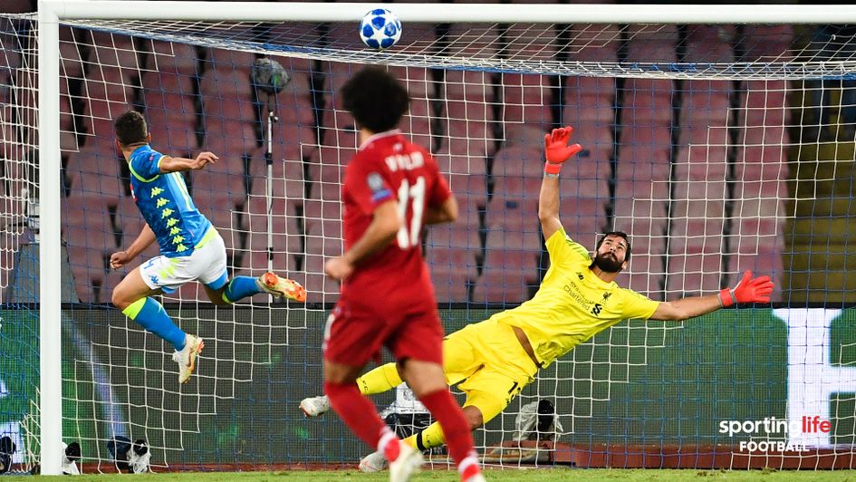 Dries Mertens hits the crossbar